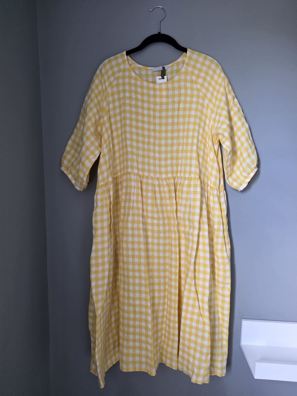 Linenfox Beth Linen Yellow Gingham Mini Babydoll Dress Size XS